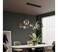 GMJGCIRVC LED Dining Table Pendant Light, Nordic Black LED Pendant Light Glass Bubble Lampshade Dining Room Cloth Shop Hanging Chandelier Illum