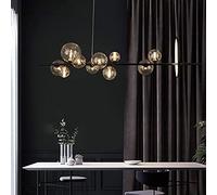 GMJGCIRVC LED Dining Table Pendant Light, Nordic Black LED Pendant Light Glass Bubble Lampshade Dining Room Cloth Shop Hanging Chandelier Illum