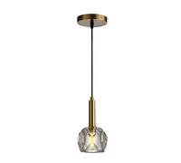 GMJGCIRVC Modern Crystal Chandelier Full Copper Lamp Holder Sparkly Lampshade Single Head Ceiling Pendant Light Compatible with Loft Bar Living Room Dining Bedroom, Fixture