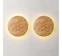 GMJGCIRVC Wall Lamp,2 Pcs Led Wall Light Wood Sconce Minimalist Round Wall Lighting Fixture, Bedroom Bedside Lights Night Lamps for Living Room Hallway Bedroom Decorative Wall Wash Lamp/6000K/M
