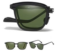 GMKATEYE Polarized Foldable Sunglasses for Women Men Lightweight Foldable Metal Frame Square Durable Sunglasses, Green G15, 145mm Frame Width