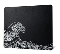 GMKWTL Glass Gaming Mouse Pad, Black Kanagawa Hard Mousepads for Gaming,Professional Large Mouse Mat 410mm*310mm, Special Glass Surface with Improved Precision and Speed