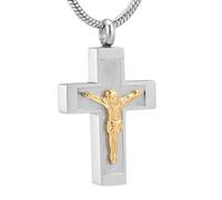 GMLRTOSPT A Man Bound to the Cross Cremation Memorial Jewelry Urn Necklace for Ashes Funeral Keepsake Ornament Pendant-silver and gold