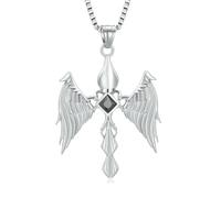 GMLRTOSPT Angel Wings with Eye Pendant Necklace Stainless Steel Chain Memorial Cremation Jewelry Locket for Ashes Women Girls-Black