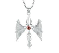 GMLRTOSPT Angel Wings with Eye Pendant Necklace Stainless Steel Chain Memorial Cremation Jewelry Locket for Ashes Women Girls-Red