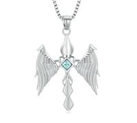 GMLRTOSPT Angel Wings with Eye Pendant Necklace Stainless Steel Chain Memorial Cremation Jewelry Locket for Ashes Women Girls-Light Blue
