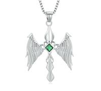 GMLRTOSPT Angel Wings with Eye Pendant Necklace Stainless Steel Chain Memorial Cremation Jewelry Locket for Ashes Women Girls-Green