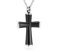 GMLRTOSPT Black Cross Shape Urn Necklace For Ashes Lord Prayer Keepsake Jewelry Stainless Steel Cross Cremation Pendant-black