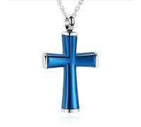 GMLRTOSPT Black Cross Shape Urn Necklace For Ashes Lord Prayer Keepsake Jewelry Stainless Steel Cross Cremation Pendant-blue