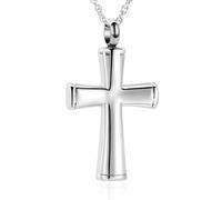 GMLRTOSPT Black Cross Shape Urn Necklace For Ashes Lord Prayer Keepsake Jewelry Stainless Steel Cross Cremation Pendant-silver