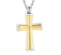 GMLRTOSPT Black Cross Shape Urn Necklace For Ashes Lord Prayer Keepsake Jewelry Stainless Steel Cross Cremation Pendant-gold