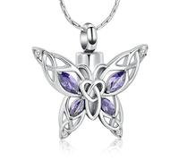 GMLRTOSPT Butterfly Urn Necklace Cremation Jewelry for Ashes for Women Stainless Steel Inlaid Crystal Memorial Pendant Ash Holder Keepsake-Silver-Purple