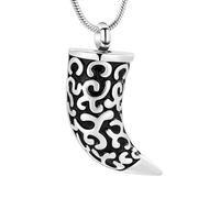 GMLRTOSPT Cremation Jewelry For Ashes Pendant Necklace Carve Pattern Canine Teeth Shape Stainless Steel Urn Memorial Keepsake Jewelry