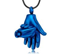 GMLRTOSPT Cremation Jewelry for Ashes Stainless Steel Fist Gesture Keepsake Pendant Memorial Urn Necklace Gift for Women Men-Blue