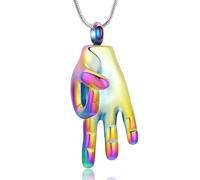 GMLRTOSPT Cremation Jewelry for Ashes Stainless Steel Hand OK Gesture Keepsake Pendant Jewelry Memorial Urn Necklace Gift for Women Men-Colorful
