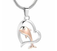 GMLRTOSPT Cremation Jewelry Urn Necklaces For Ashes Dolphin in the Heart Keepsake Pendant Funeral Memorial Gift-silver and rose gold