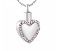GMLRTOSPT Cremation Pendant Necklace Heart Shape Stainless Steel Crystal Edge Beautiful For Ashes As Gift Memorial Keepsake Jewelry-Pink stone