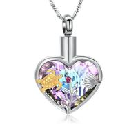 GMLRTOSPT Crystal Heart Cremation Urn Necklace for Ashes for Women Men Sea Turtle Cremation Jewelry for Ashes Memorial Ash Pendant-Purple-Gold