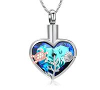 GMLRTOSPT Crystal Heart Cremation Urn Necklace for Ashes for Women Men Sea Turtle Cremation Jewelry for Ashes Memorial Ash Pendant-Blue-Rose Gold