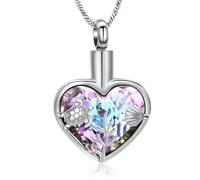 GMLRTOSPT Crystal Heart Cremation Urn Necklace for Ashes for Women Men Sea Turtle Cremation Jewelry for Ashes Memorial Ash Pendant-Purple-Silver