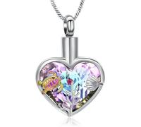 GMLRTOSPT Crystal Heart Cremation Urn Necklace for Ashes for Women Men Sea Turtle Cremation Jewelry for Ashes Memorial Ash Pendant-Purple-Colorful