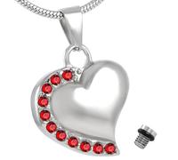 GMLRTOSPT Crystal Inlay Heart Cremation Memorial Jewelry Urn Necklace For Ashes Funeral Keepsake Pendant Heart Pink Diamonds Humen-red