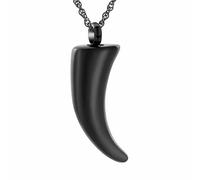 GMLRTOSPT Customized Cremation Necklace Ashes Holder With Canine Teeth Shape Pendant Stainless Steel Bless Gift Jewelry-Black