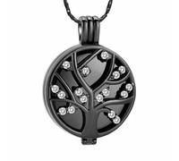 GMLRTOSPT Customized Cremation Necklace Carve With Crystal Tree Pendant Stainless Steel For Ashes Keepsake For Party Gift Memorial Jewelry-C