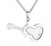 GMLRTOSPT Glass Guitar Shape Cremation Jewelry urns pendant necklace Ashes memorial Locket Keepsake funeral For musical lover musician-Silver