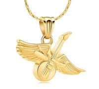GMLRTOSPT Guitar Urn Necklace for Ashes Angel Wings Cremation Jewelry Keepsake Pendant Funeral Ashes Holder Loved Ones Memorial Gift-Gold