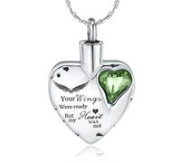 GMLRTOSPT Heart Cremation Urn Necklace for Ashes Memorial Jewelry Crystal Pendant Keepsake Your Wings were Ready But My Heart was Not-Green