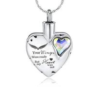 GMLRTOSPT Heart Cremation Urn Necklace for Ashes Memorial Jewelry Crystal Pendant Keepsake Your Wings were Ready But My Heart was Not-White