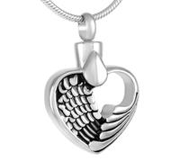 GMLRTOSPT Incomplete Wings in the Heart Pendant Cremation Memorials Jewelry Urn Necklace for Ashes Funeral Keepsake Ornament-silver