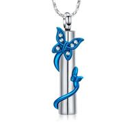 GMLRTOSPT Keepsake Pendant Cylinder With Butterfly Cremation Urn Necklace For Ashes Lover's Gift Memorial Stainless Steel-E