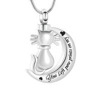GMLRTOSPT Necklace Stainless Steel with Pendant Moon Cat Shape Gift For Family Human/Pet Ashes Keepsake Jewelry-default