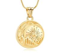 GMLRTOSPT Sun & Moon Urn Necklace for Ashes Mountain Cremation Ashes Jewelry Funeral Keepsake Pendant Necklace-Gold
