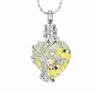 GMLRTOSPT Urn Necklace Crystal Pendant Heart Shape Carve Tree Openable&Customized Stainless Steel Ashes Holder Keepsake-M