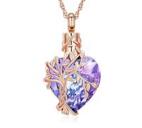 GMLRTOSPT Urn Necklace Crystal Pendant Heart Shape Carve Tree Openable&Customized Stainless Steel Ashes Holder Keepsake-I