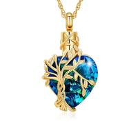 GMLRTOSPT Urn Necklace Crystal Pendant Heart Shape Carve Tree Openable&Customized Stainless Steel Ashes Holder Keepsake-E
