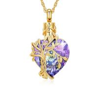 GMLRTOSPT Urn Necklace Crystal Pendant Heart Shape Carve Tree Openable&Customized Stainless Steel Ashes Holder Keepsake-K
