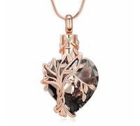 GMLRTOSPT Urn Necklace Crystal Pendant Heart Shape Carve Tree Openable&Customized Stainless Steel Ashes Holder Keepsake-J