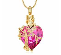 GMLRTOSPT Urn Necklace Crystal Pendant Heart Shape Carve Tree Openable&Customized Stainless Steel Ashes Holder Keepsake-F