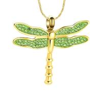 GMLRTOSPT Urn Necklace for Ashes Dragonfly Cremation Jewelry Stainless Steel Ashes Pendant Crystal for Women Men Keepsake Memorial Jewelry-green