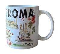 GMM Decorative Mug Rome, Souvenir Italy with Historical Monuments and Floral Motifs, Ceramic