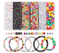 GMMA Letter Beads Square for Bracelets Making 1500 Pcs Alphabet Beads and 180 Colored Pony Beads Shapes for Jewelry Making Friendship Bracelet Letters for Crafts(Multi Color Large Hole Beads)