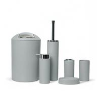 GMMH 6-Piece bathroom accessory set, soap dispenser, holder, toilet brush, bathroom set, light grey, design 2a