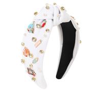 Gmmidea Back to School Headband for Women Girls Teacher Jeweled Knotted Headband Cute Apple Ruler Pencil Schoolbag Embellished Hairband Beaded First Day of School Hair Accessories