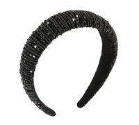 Gmmidea Beaded Rhinestone Headband for Women Girls Fashion Sparkly Crystal Headband Bling Thick Padded Hairband Fancy Jeweled Head Band Holiday Glitter Hair Accessories
