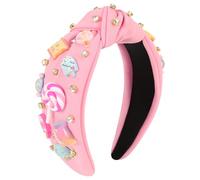 Gmmidea Candy Knotted Headbands for Women Girls Cute Rainbow Lollipop Ice Cream Charm Headband Beaded Wide Top Knot Birthday Girl Hairband Funny Back to School Hair Accessories