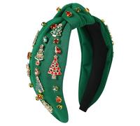 Gmmidea Christmas Knotted Headbands for Women Beaded Jeweled Christmas Tree Reindeer Candy Cane Jingle Bell Headband Sparkle Xmas Hair Accessories for Girls Party Holiday Outfits